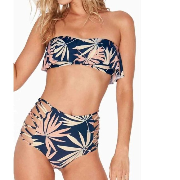 L SPACE XS swimsuit bikini 2PC color block berry strapless bandeau sexy